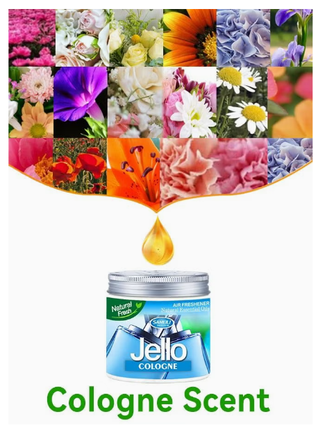 Jello Air Freshener - Cologne Scent - Odor Eliminator -Scent Freshener - Room, Closets, Bathrooms, Car - 220g