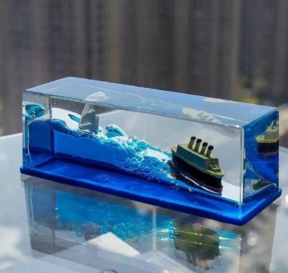 Cruise Ship Fluid Drift Bottle With Unsinkable Boat in a Box For Cars, Home And Office