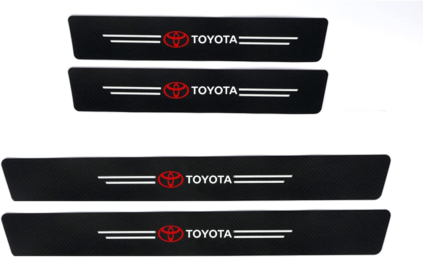 Toyota Logo Side Door Edge Guard Door Sill Scuff Plate Protection Strips Carbon Fiber -4 Pieces-