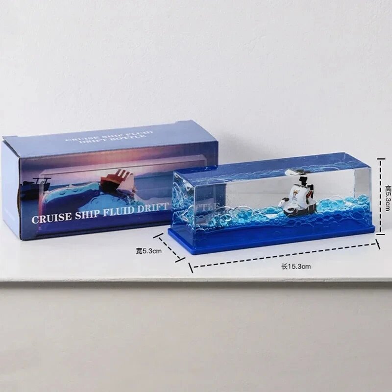 Cruise Ship Fluid Drift Bottle With Unsinkable Boat in a Box For Cars, Home And Office