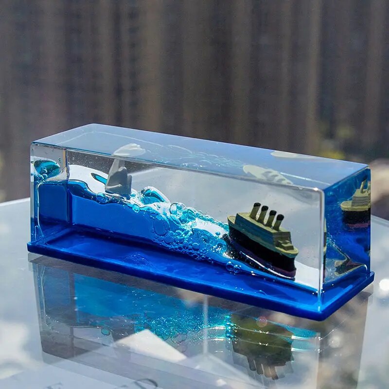 Cruise Ship Fluid Drift Bottle With Unsinkable Boat in a Box For Cars, Home And Office